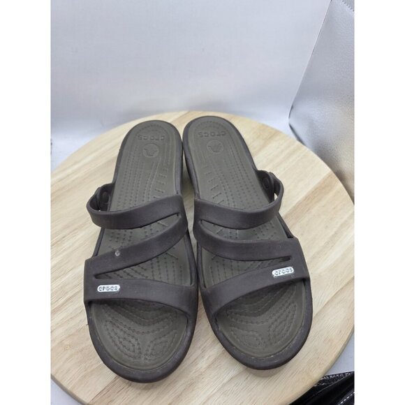 Crocs Patricia Wedge Sandal Women 10 Brown Slip On Casual Comfort Strappy Summer - Picture 4 of 8